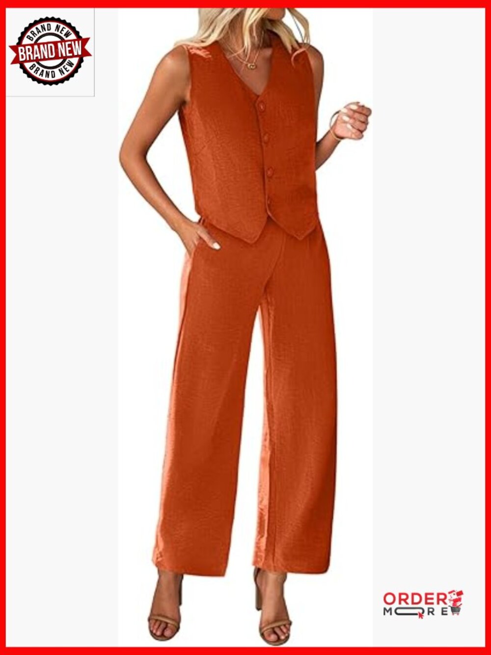 2 Piece Suit Set - Crop Vest Blazer & Wide Leg Pants - Women's Office Outfit
